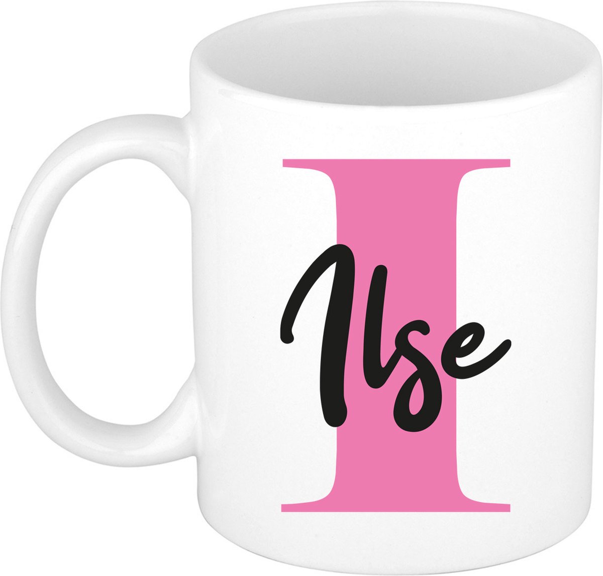 Bellatio Decorations Naam mok Ilse - roze - wit - keramiek - 300 ml - cadeau beker