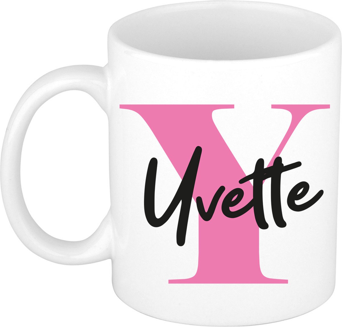 Bellatio Decorations Naam mok Yvette - roze - wit - keramiek - 300 ml - cadeau beker