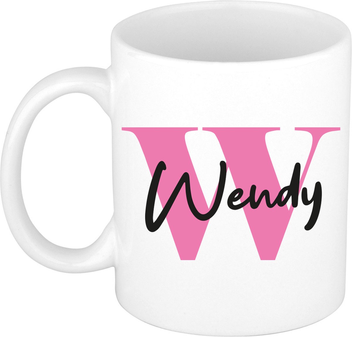 Bellatio Decorations Naam mok Wendy - roze - wit - keramiek - 300 ml - cadeau beker