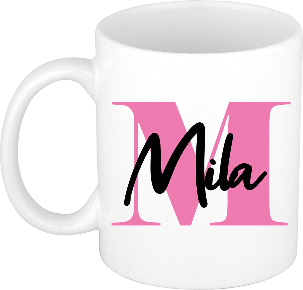 Bellatio Decorations Naam mok Mila - roze - wit - keramiek - 300 ml - cadeau beker