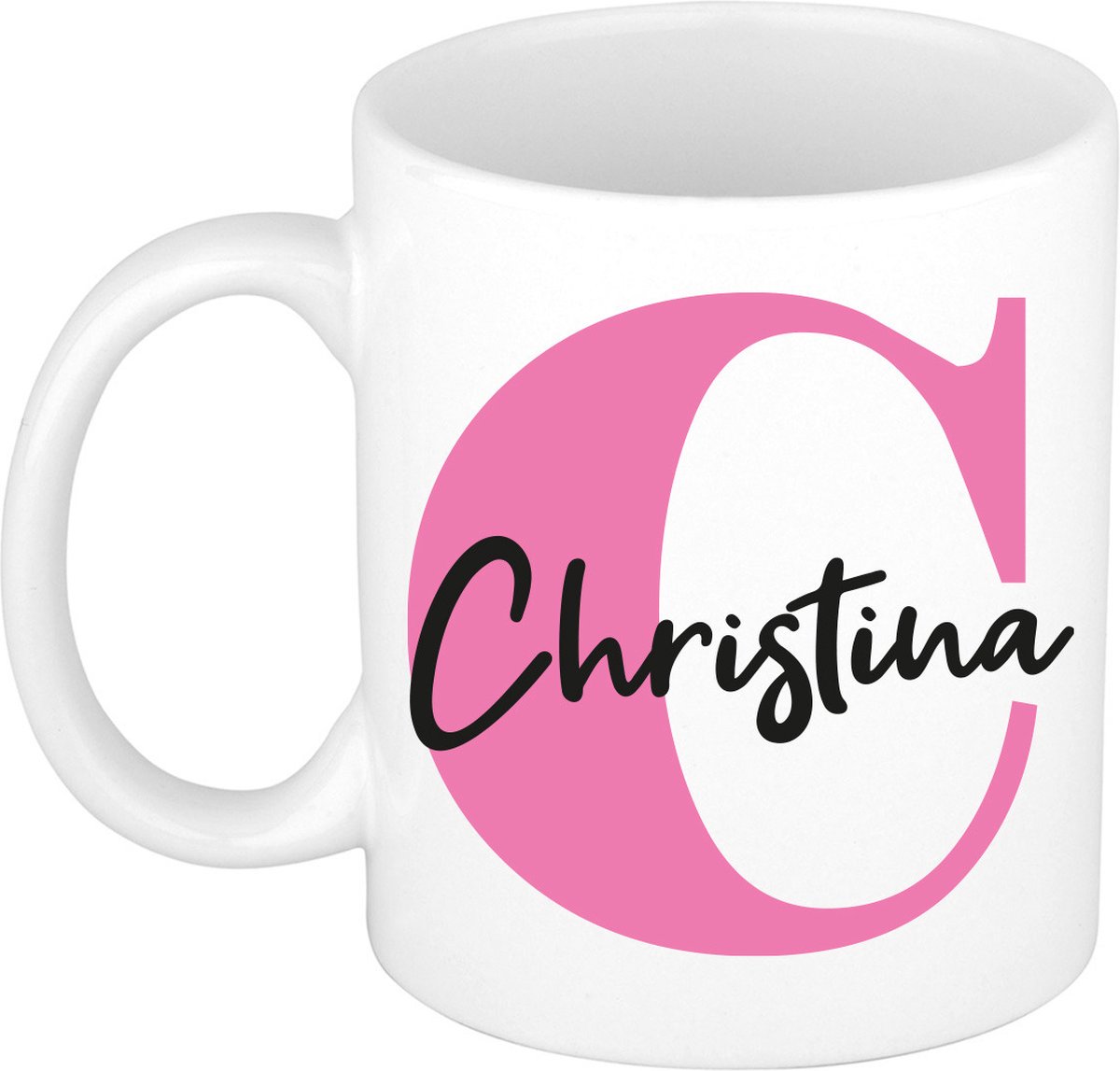 Bellatio Decorations Naam mok Christina - roze - wit - keramiek - 300 ml - cadeau beker