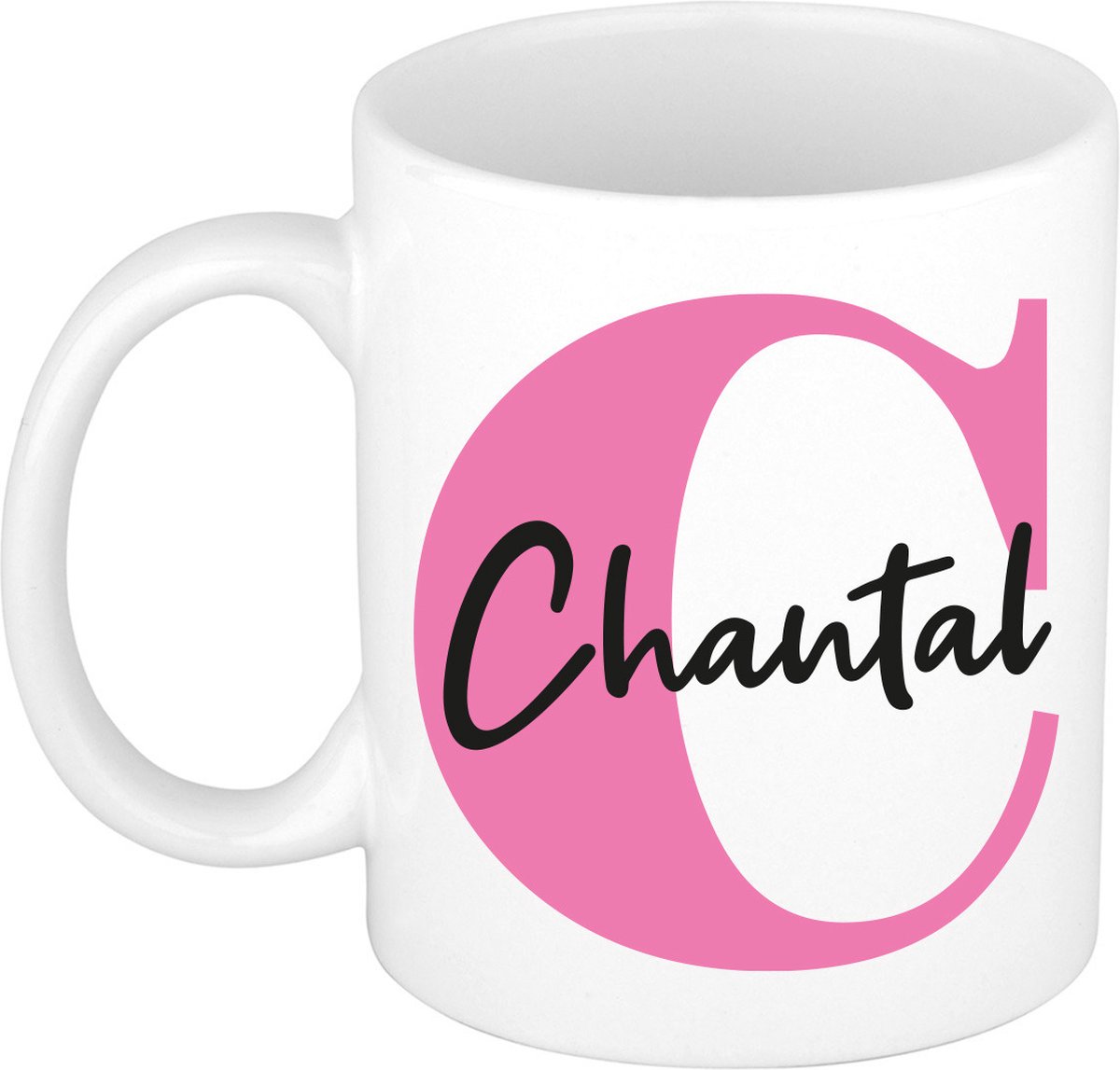 Bellatio Decorations Naam mok Chantal - roze - wit - keramiek - 300 ml - cadeau beker