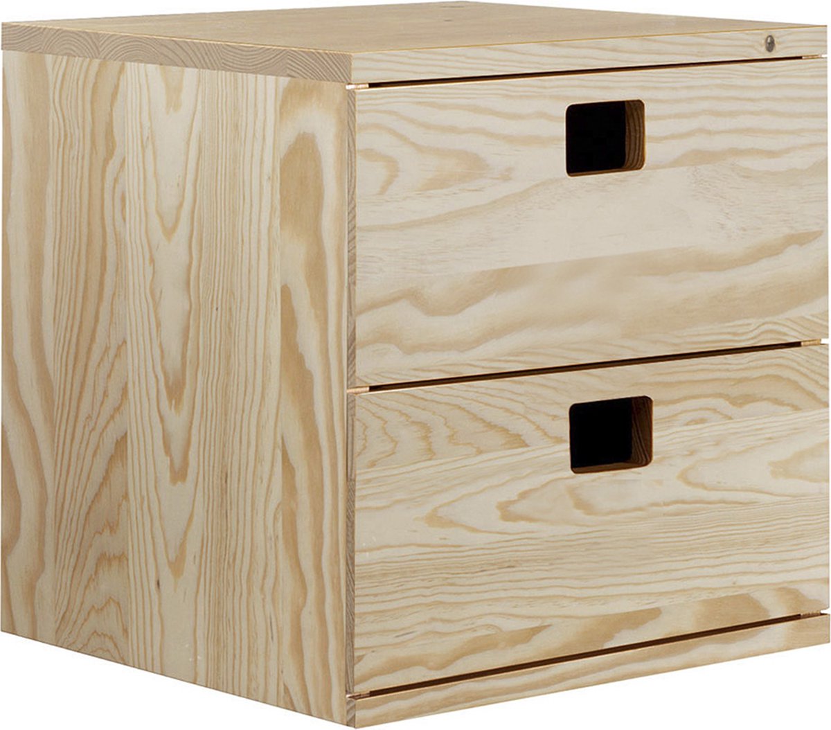 CALICOSY - Vierkant blok bestaande uit 2 stevige grenen lades 36x36x36cm