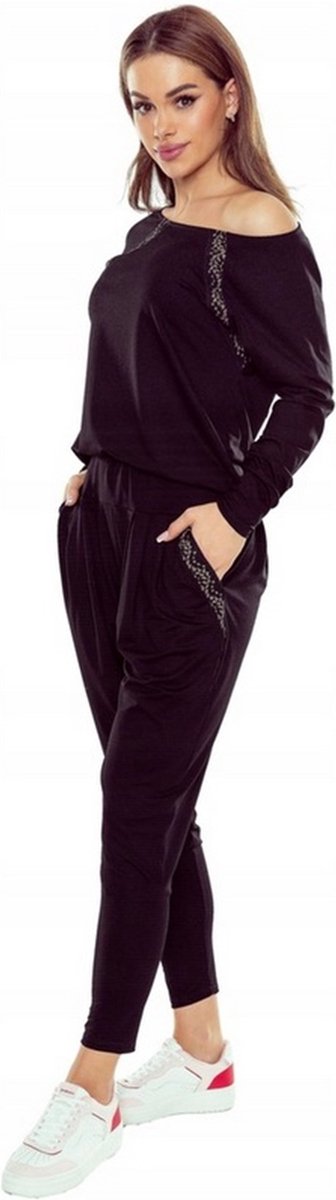 Eldar Felicity - Stijlvol viscose trainingspak met elegante gouden accenten - gemaakt in Europa - hoogwaardig huispak - Lange Mouw Broek - zwart S/M