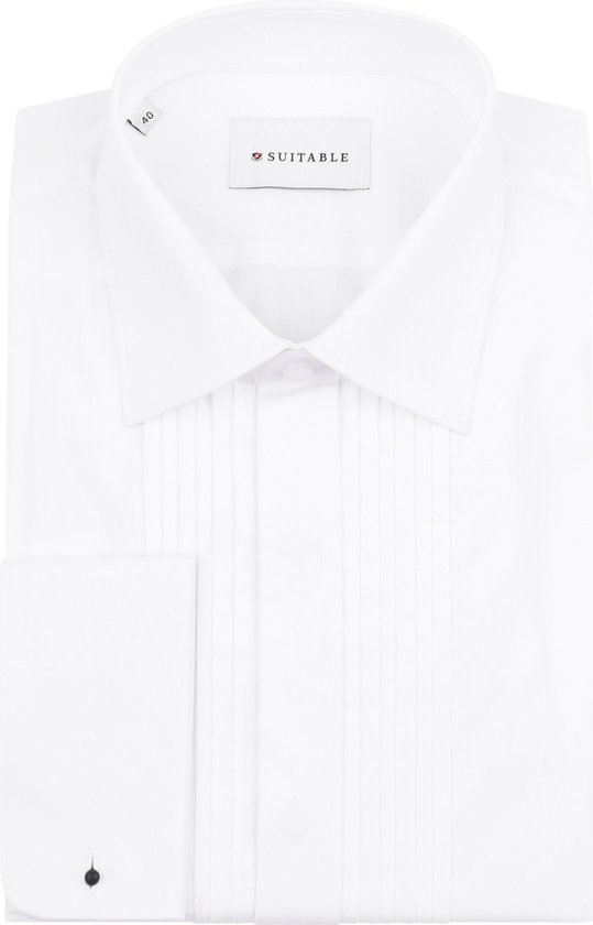 Smoking Overhemd Plisse Wit - Boordmaat 44 - Heren Smoking Shirt - 100% katoen - Regular-Fit pasvorm