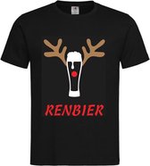 T-shirt unisexe Adultes Noël Noël Bières Homme Texte drôle "Renbier" avec bois de renne sur le devant | manche courte | Zwart/ Wit/Rouge/ Cappuccino | taille XL