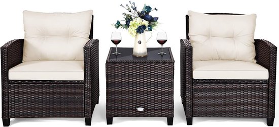 Bealife 3-delige balkonset, 3-delige bistroset van textielstof, 2 stoelen en 1 tafel van gehard glas, voor tuin, terras, balkon