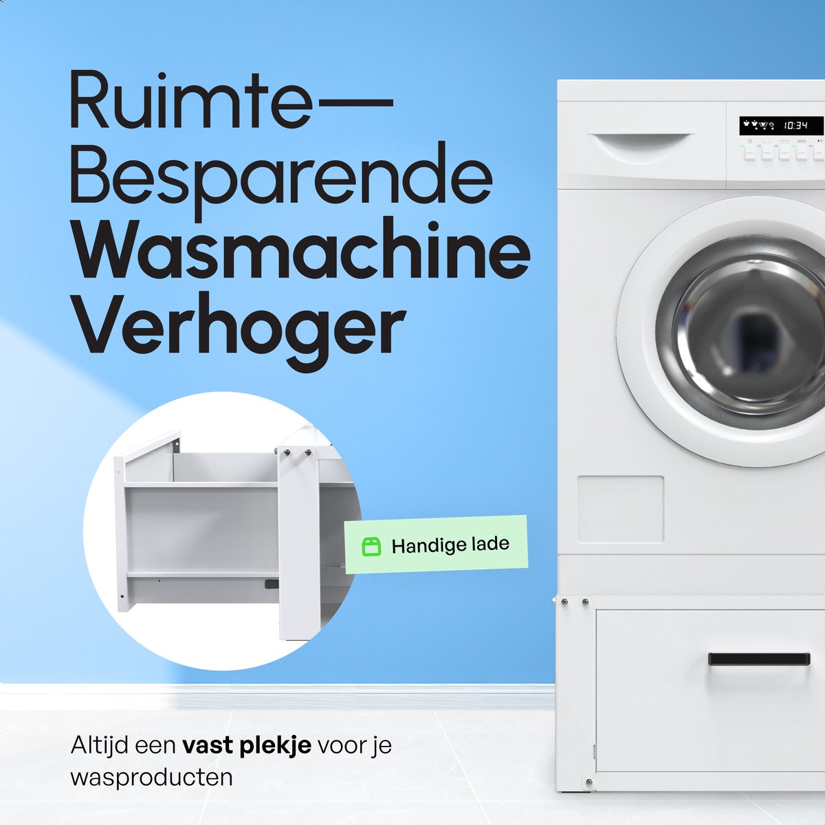 Bodo® - Wasmachine Verhoger - Kast - Ombouw met Lade - Wit - 63x54x31cm — afbeelding 6