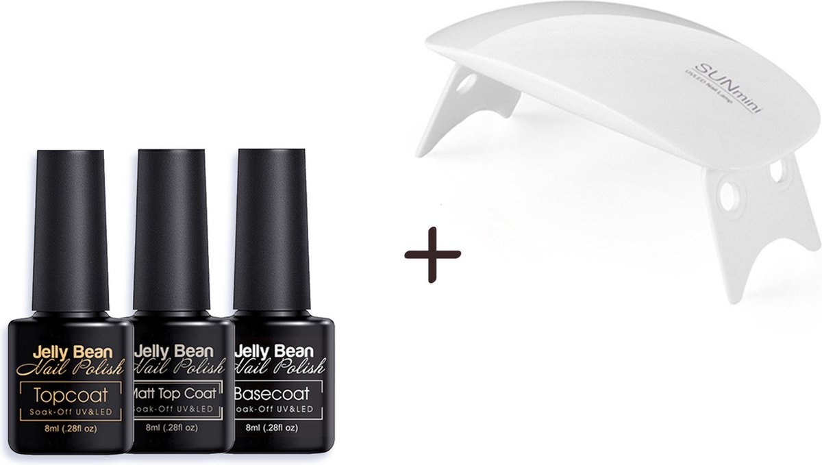 Jelly Bean Nail Polish Starterkit 6W - Premium UV nagellamp voor gel nagellak - Base Coat - 2 Top Coat