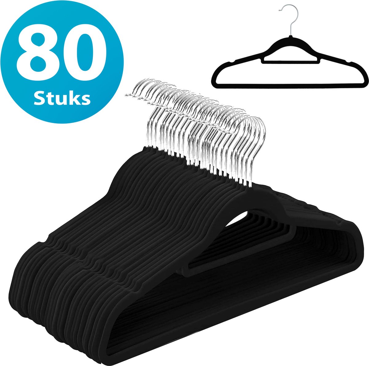 Kledinghangers - Kleerhangers - Broekhanger - 80 Stuks - Premium Fluwelen Anti-Slip Hangers met Broeklat - 360° Draaibare Haak, Ruimtebesparend en Duurzaam, Zwart