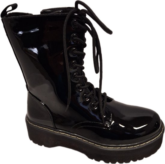 LUCKYSHOES-BOTTE À LACETS-24 CM HAUT-LAQUE MIROIR- SEMELLE PLATEFORME-41