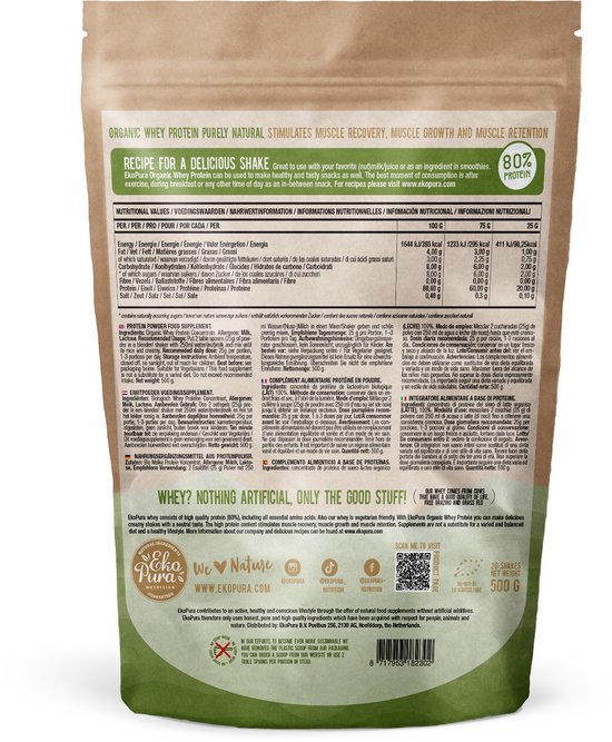 Ekopura Organic Whey Protein (Bio wei eiwitten) - 500 gram - NL-BIO-01