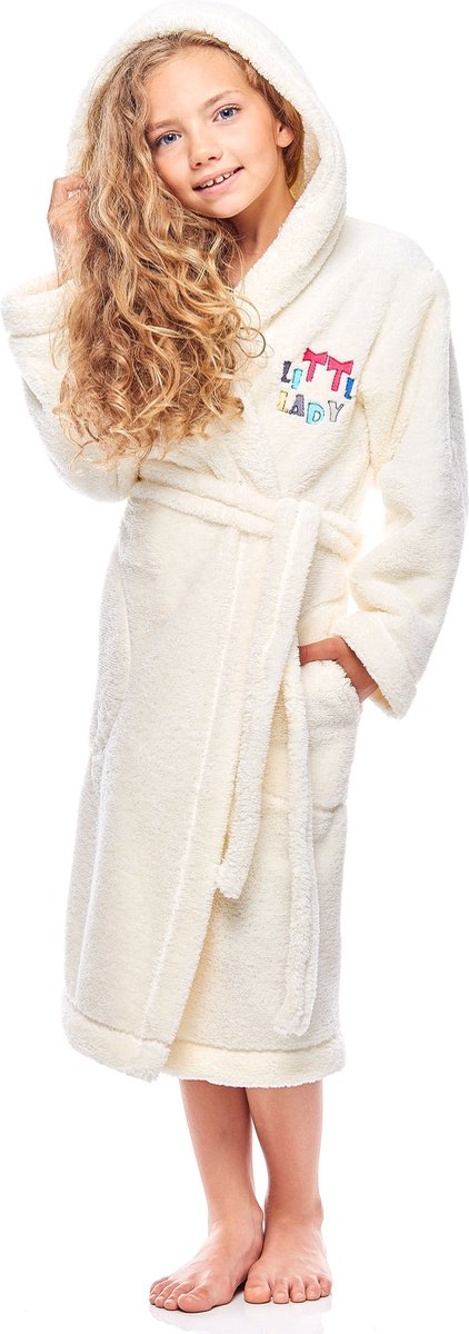 L&L Kinderen Badjas met Capuchon - Wasmachine bestendig - Polyester - LL-Ila - Ecru (LL-006) - 110-116