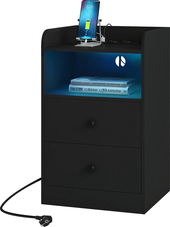 Slaapkamernachtkastje met laadstation, nachtkastje met lades, 3-kleurige led-verlichting, moderne bijzettafel voor de woonkamer Learned extensively