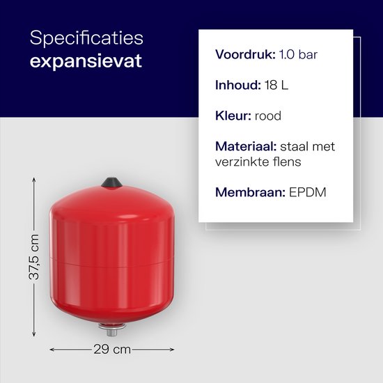 Flamco Flexcon-P expansievat rood plat voordruk 1 bar inhoud 18 liter 13316