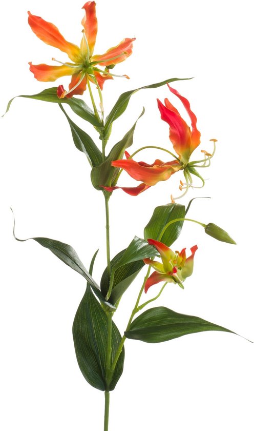Emerald - Kunstbloem Gloriosa 75cm oranje - Kunstplanten voor binnen
