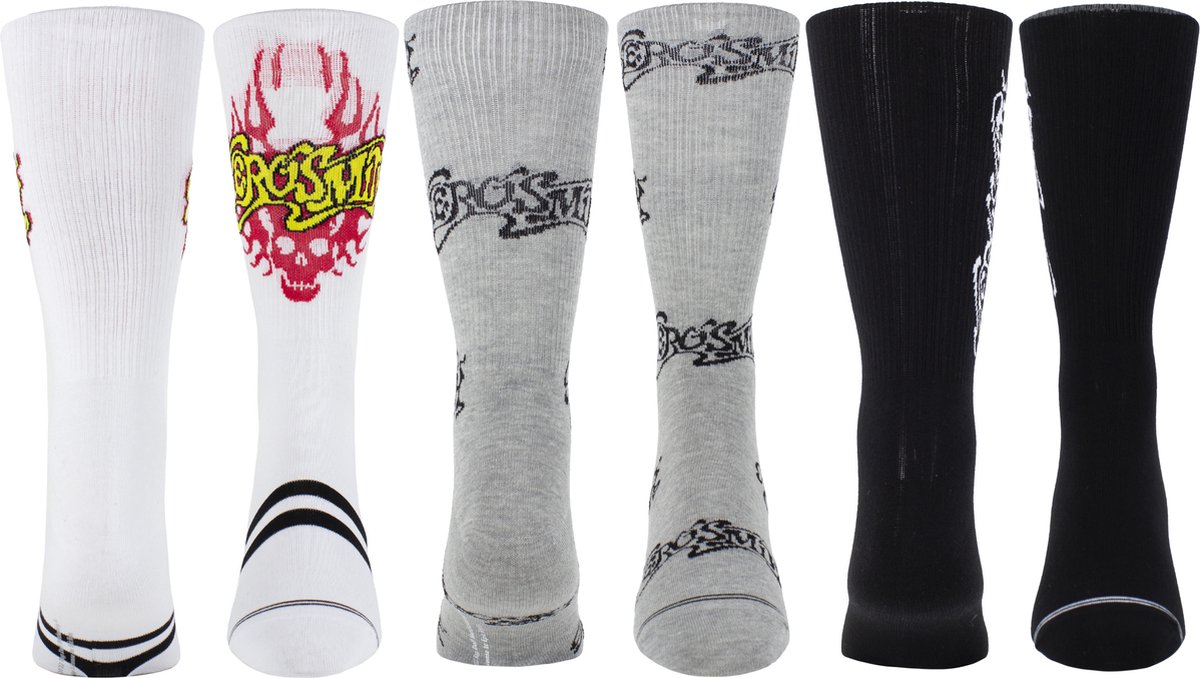 Aerosmith Assorted Crew Socks 3 Pack (One Size - EU 40-46)
