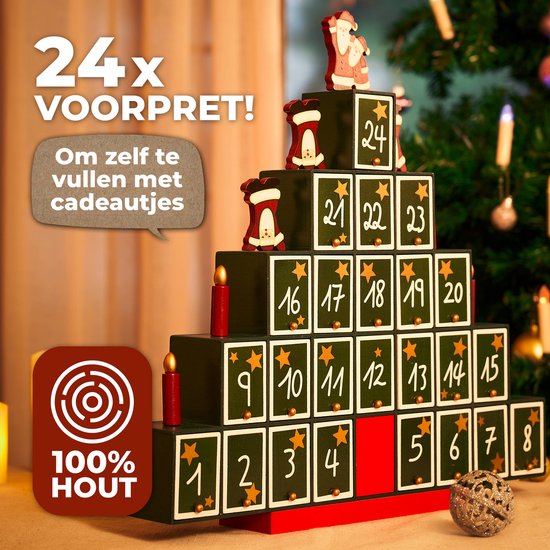Spielwerk Adventskalender Pyramide – 24 Vakjes - 45x45x7cm - Groen