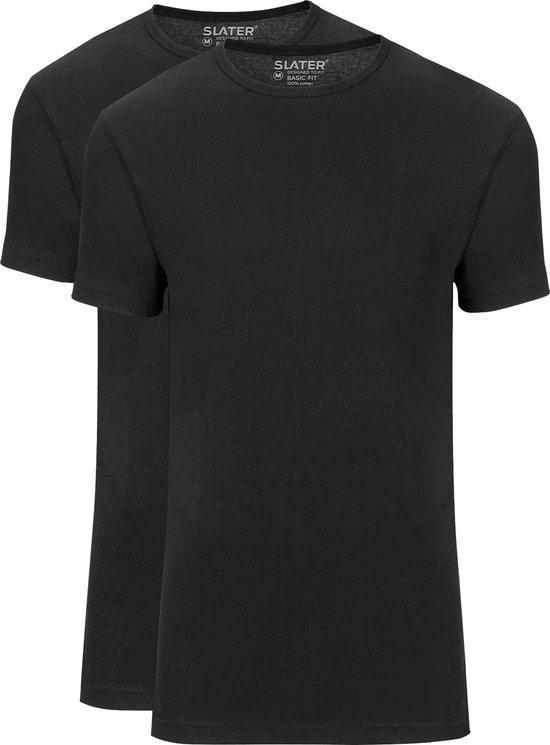Zwart katoenen T-shirt met ronde hals, twee stuks.