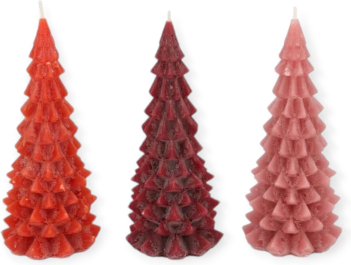 Daan Kromhout - Kerstboom kaarsen - Set/3 - Rood tinten - 8x16cm