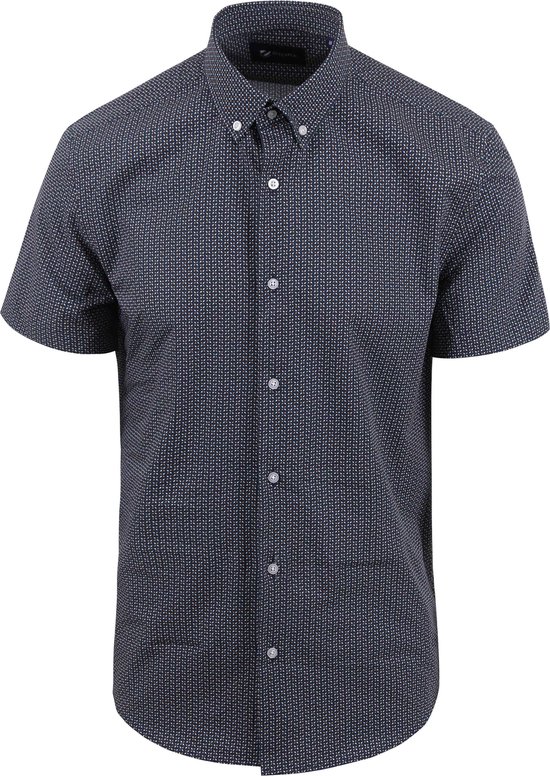 Suitable Short Sleeve Overhemd Print Donkerblauw (navy) - Maat XXL - Heren - Casual Shirt