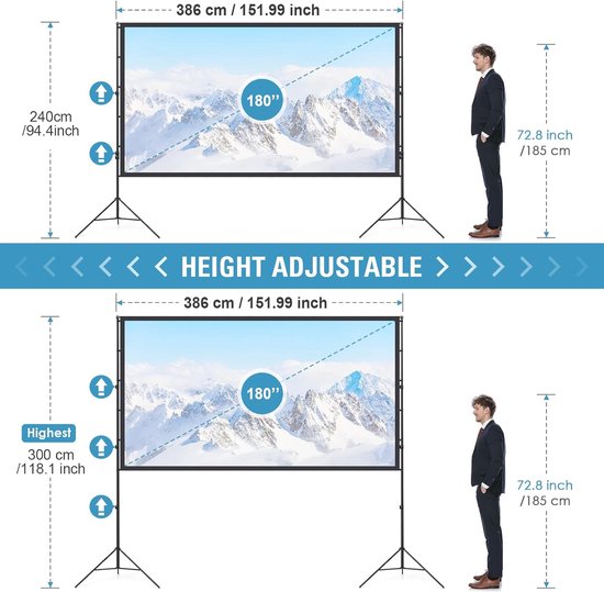 HOMCOM projectiescherm filmscherm 295 x 41,5 x 212 cm kunststof wit