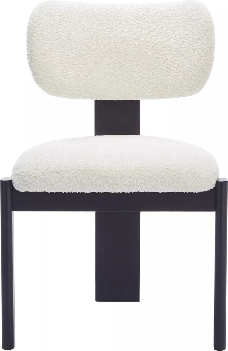 Vente-unique Set van 2 stoelen in boucléstof en zwart rubberhout - Wit - WILANA