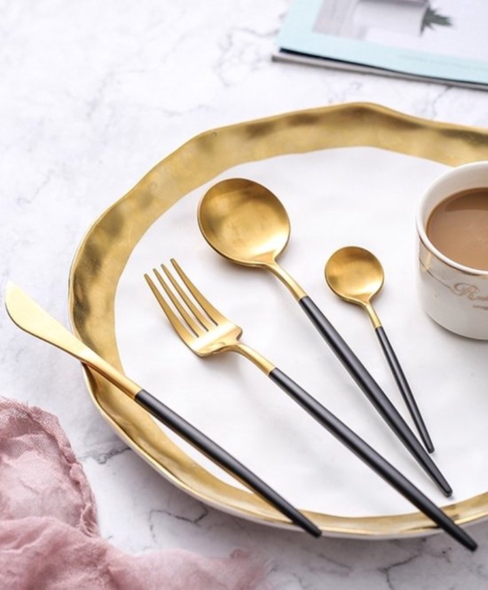 Cherchie - Bestekset - 24-delig - Goud / Zwart - Voor 6 personen