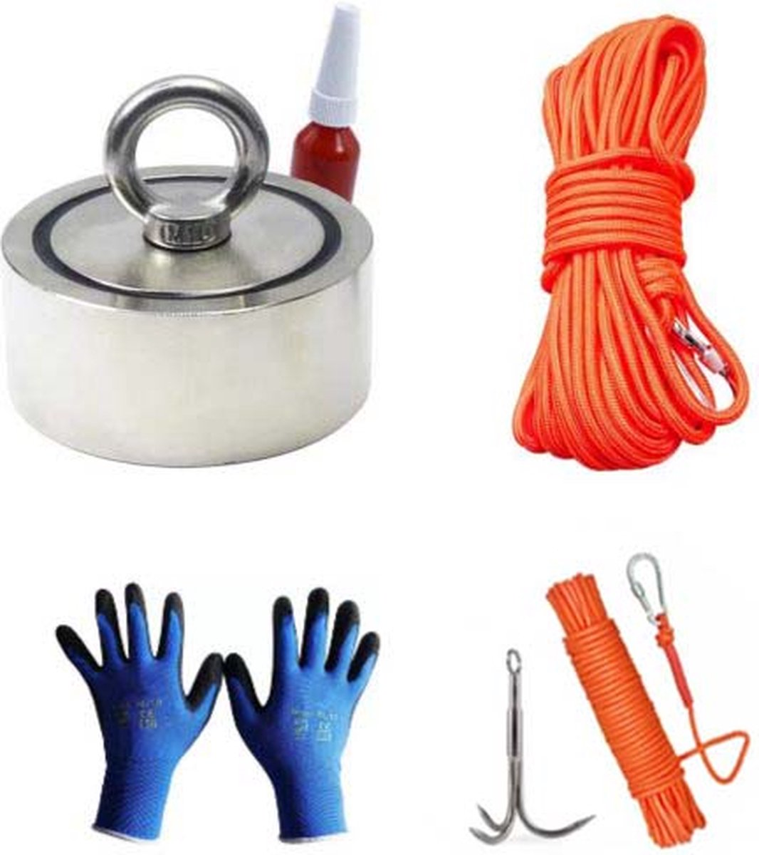 Forcemagneten - Vismagneet 800kg - Powerset - Magneetvissen - Magneet - Dubbelzijdig - Inclusief dreghaak - The Alligator