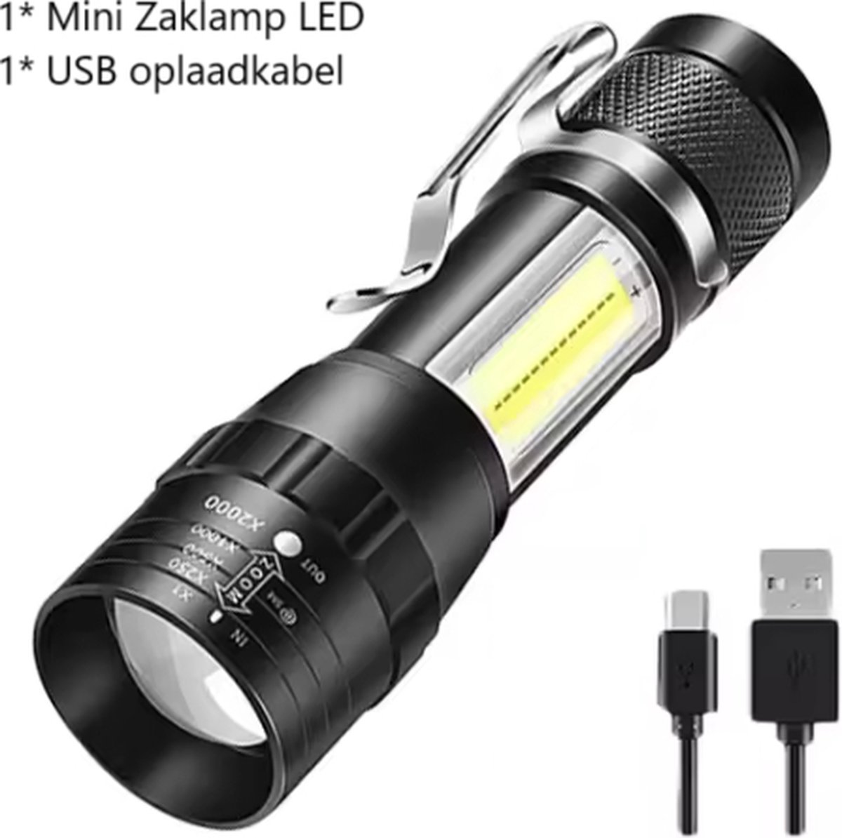 TLVX Felle Mini Zaklamp LED 1600 Lumen Oplaadbaar – 10W Sterke en Uitschuifbare Kleine Militaire Zaklamp – Zoomfunctie – Spat Waterdicht – Voor Kinderen en Volwassenen – Scouting – Bos – Camping – Vakantie – Survivallen – Veiligheid – Accu – Compact