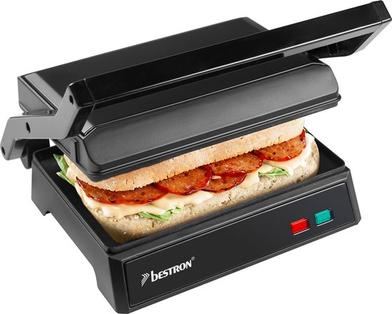 Bestron Contactgrill - APM124BL - 1000W - Tosti apparaat - 22,5x14cm bakoppervlak - Zwart - 5 jaar garantie