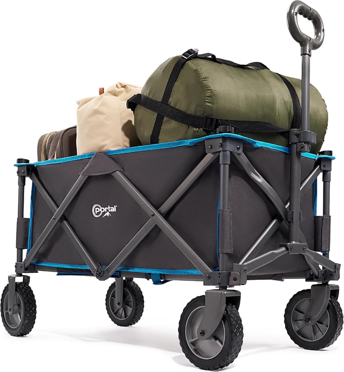 Opvouwbare Trolley - Draagbare Trolley voor Buiten - Verwijderbare Stof - Ideaal voor Festival, Tuin, Camping en Picknick - Maximaal 100 kg Draagvermogen - Blauwe Trolley Trailer