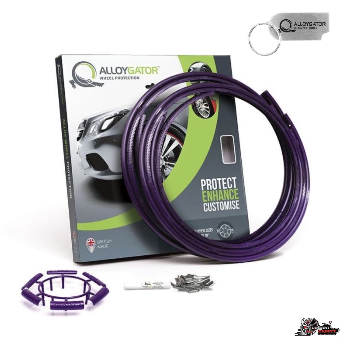 Alloygator Velgbescherming + Sleutelhanger | Paars | Stoeprand Bescherming | INTER (12-19" inch)