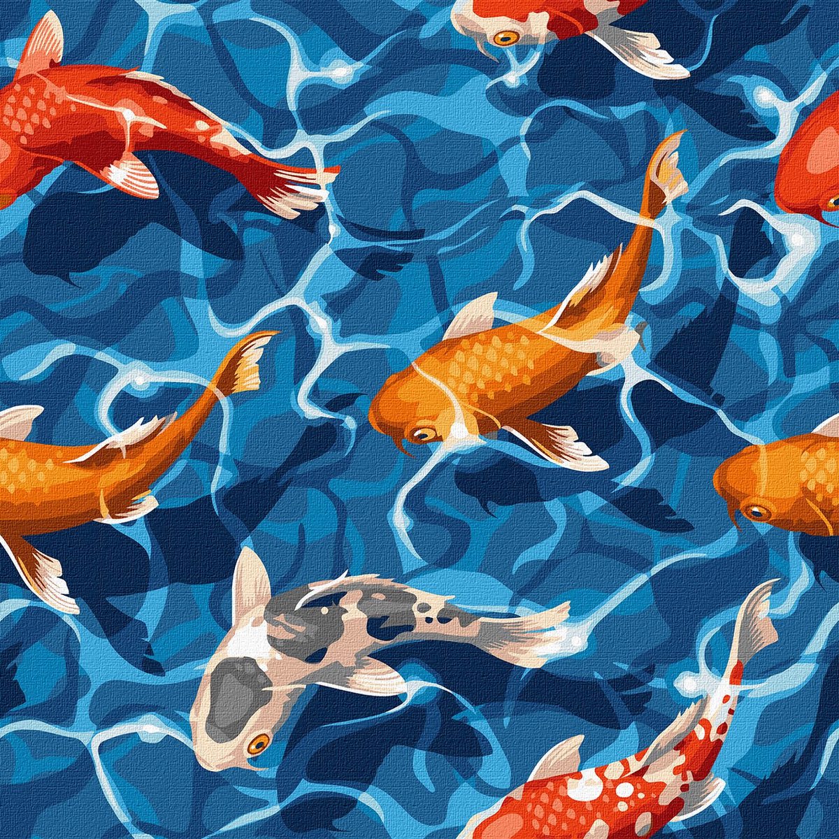 Schilderen op Nummer voor Volwassenen - Koi Vissen in Water - op Frame - 40x40 cm - Moeilijkheidsgraad 3/5