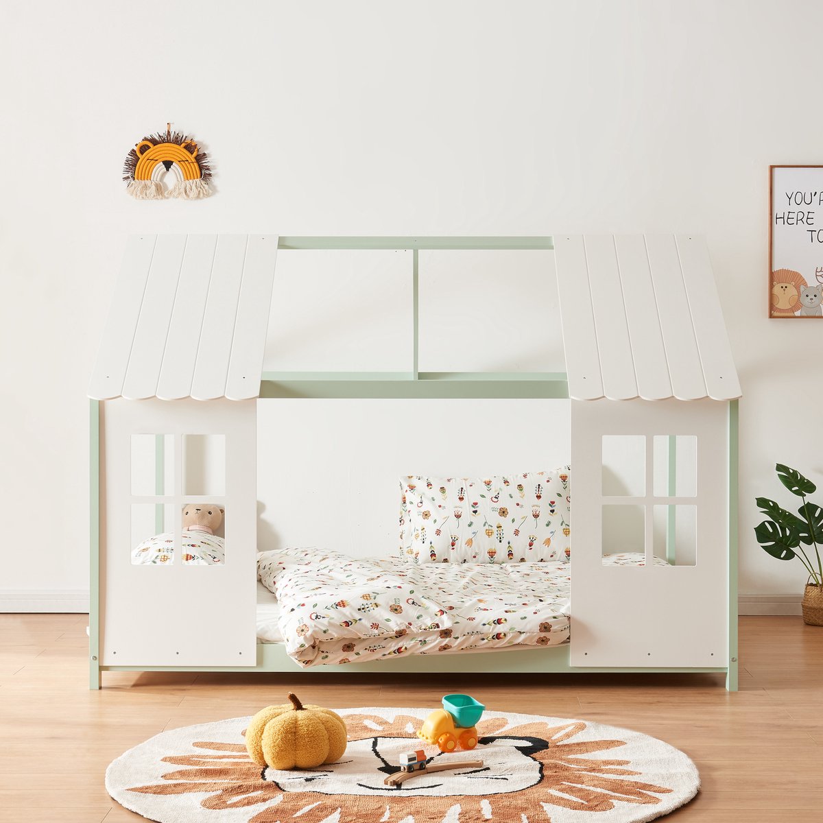 Kinderbed Tostedt huisbed grenen mint en wit 140x200 cm [en.casa]