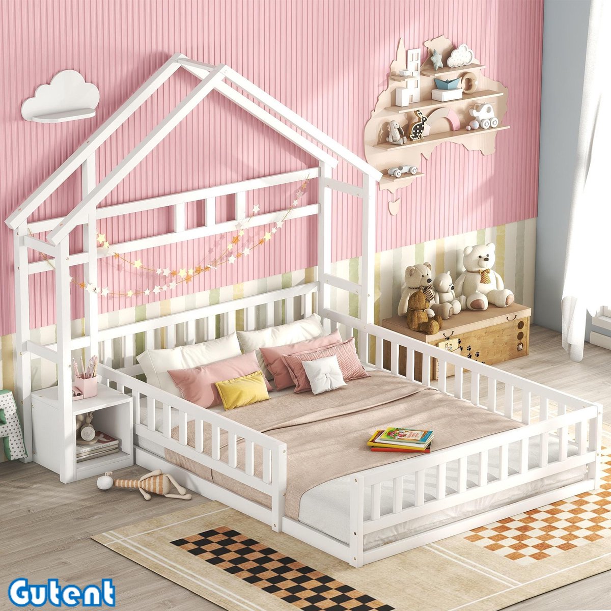 Gutent Kinderbed-140 x 200 cm-met-rails-Opbergruimte-Wit-Geen matras