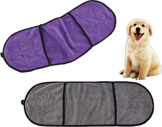 Foto: 2 stuks huisdier handdoek absorberend hondenhanddoek absorberendende honden droogdoek huisdierhanddoek microfiber badhanddoek paars grijs zacht en wasbaar 23x65cm