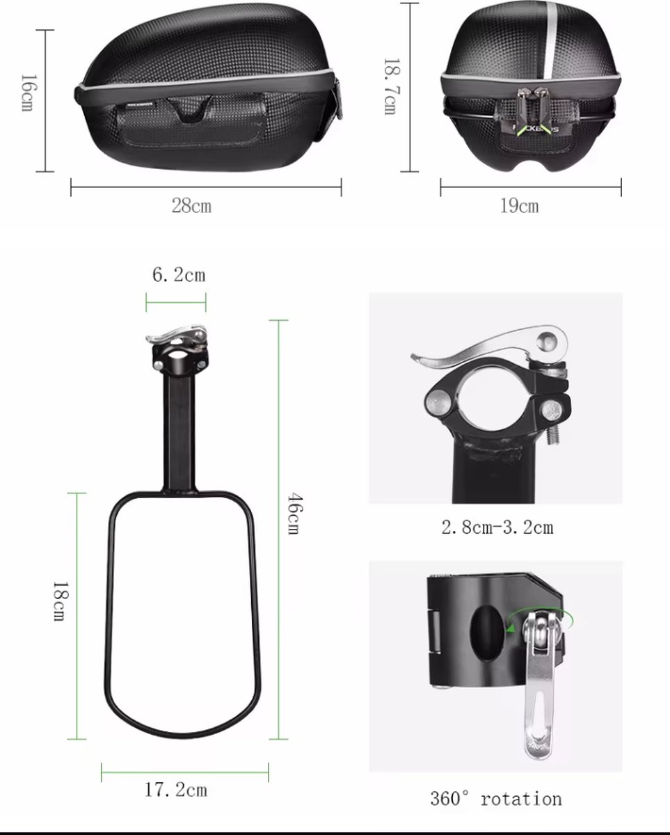 Rockbros - Zadeltas voor achterop de Fiets - Waterdichte Fietstas - Reflecterend - Zwart — cadeau in Sport & Outdoor - foto 3