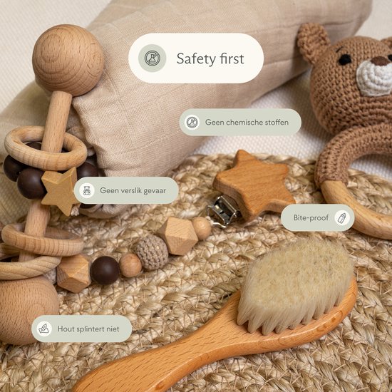 Love Nest Kraamcadeau Jongen / Meisje - Baby Cadeau Babyshower - Baby Bijtring, Speenkoord en Knuffeldoekje - Kraammand met Kraamcadeautjes van Love Nest — afbeelding 3