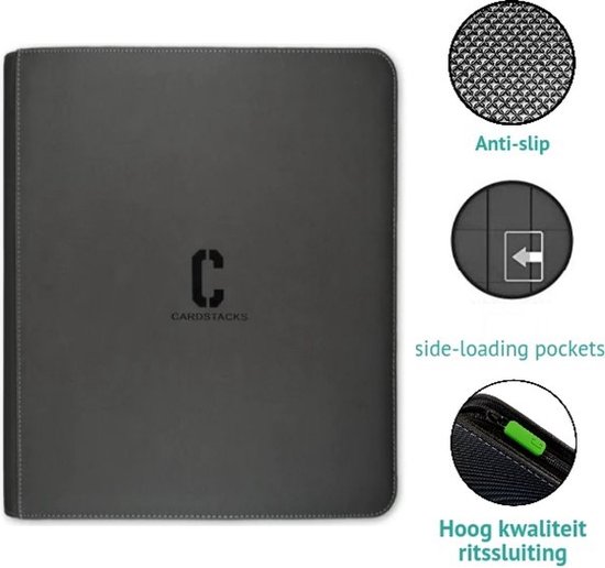 Cardstacks - Zippered Pro Binder 9 Pocket - Grijs - map om je trading cards zoals pokemon magic en andere in te bewaren