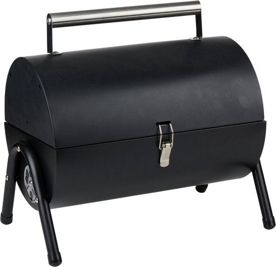 alpina Tafel BBQ Houtskool - Tafelgrill met Grillplaat en Deksel - Compacte Barbecue met Grillplaat - Tafelbarbecue Draagbaar - Ideaal voor Buiten - Zwart