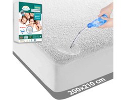Waterdichte Matrasbeschermer 200x210 - LitaLente - katoenen Matrasbeschermers - Matrasbeschermer 200x210 - Hoeslakenbadstof Matrasbeschermhoezen - Antibacteriëel - Rondom Elastiek - Wit - Waterdichte Matras Beschermer Incontinentie Matrasbeschermer