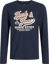 JACK&JONES - JJELOGO TEE LS O-NEC 2 COL AW25 NOOS JNR - Jongens - Lange mouwen shirts - navy - maat 140