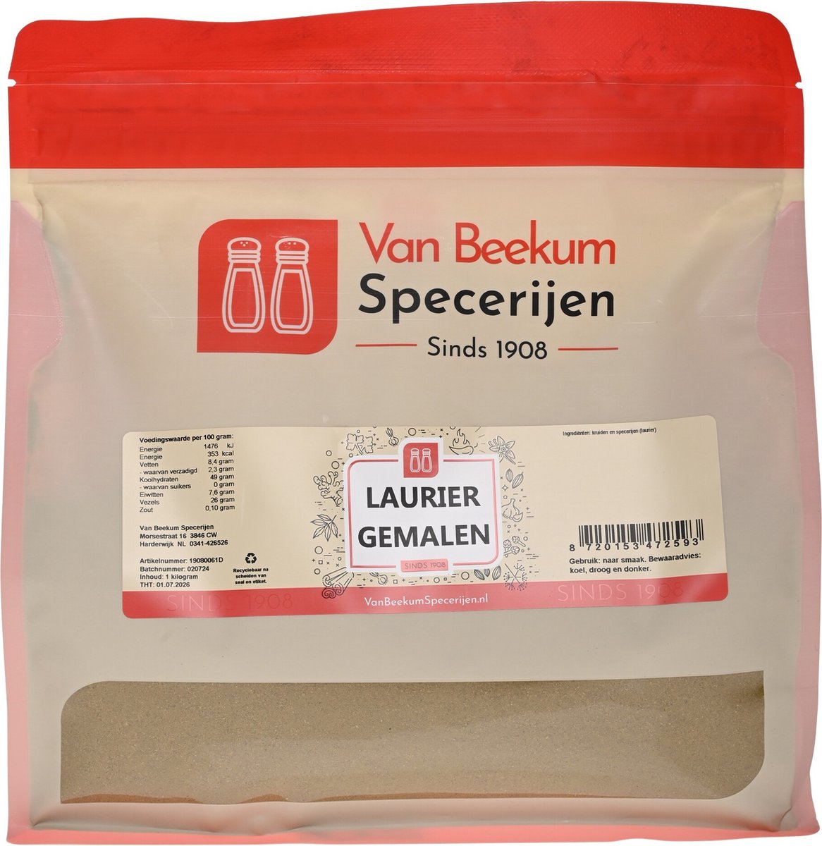 Goedkoopste Van Beekum Specerijen - Laurier Gemalen - 1 kilo (hersluitbare stazak