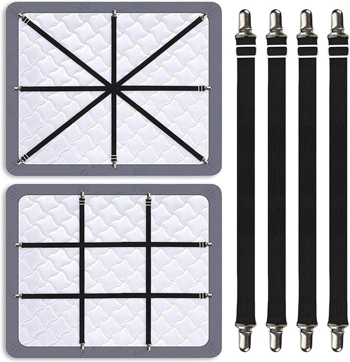 Goedkoopste 4 stuks - Lakenspanners - Overtrekspanners - verstelbare elastische lakenhouders - Lakenhouderriemen - Zwart - Polyester - 60-240cm