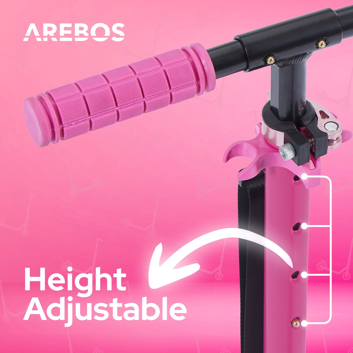 AREBOS kick scooter roze - opvouwbaar, 100kg belastbaar thumbnail 6