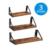 ACAZA Wandplank - Set van 3 - 30/35/40 x 12 x 11 cm - Wandrek - Boekenrek - Boekenplank - Wandplank Zwevend - Vintage Bruin
