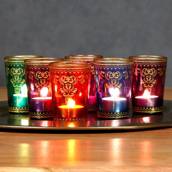 photophores - bougeoirs - verres à thé multicolores dorés - Set de 6 verres