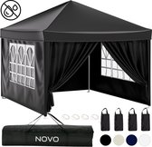 NOVO ® Partytent Opvouwbaar met Zijwanden – Paviljoen - Easy Up – 3x3m – Waterdicht – Verstelbare Hoogte - Zwart