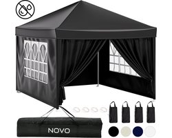 NOVO ® Partytent Opvouwbaar met Zijwanden – Paviljoen - Easy Up – 3x3m – Waterdicht – Verstelbare Hoogte - Zwart